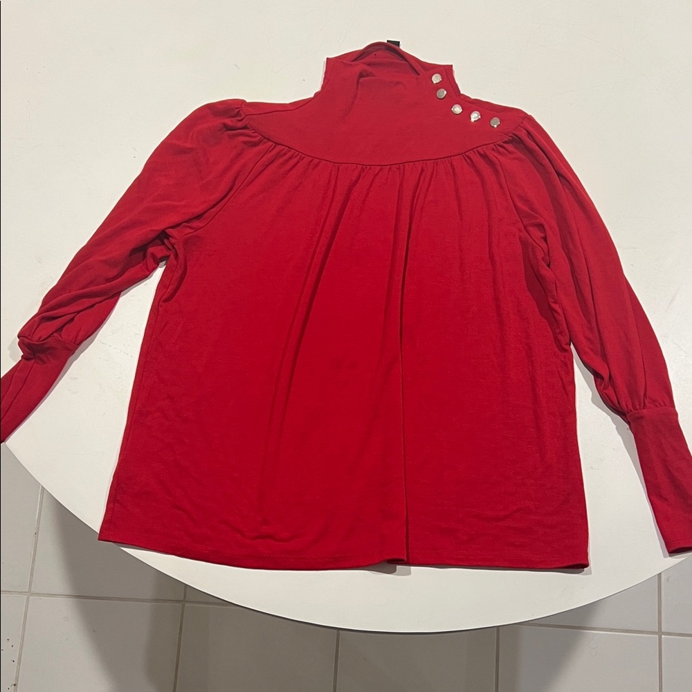 Ann Taylor  Elegant Red Button-Detail Women's Top